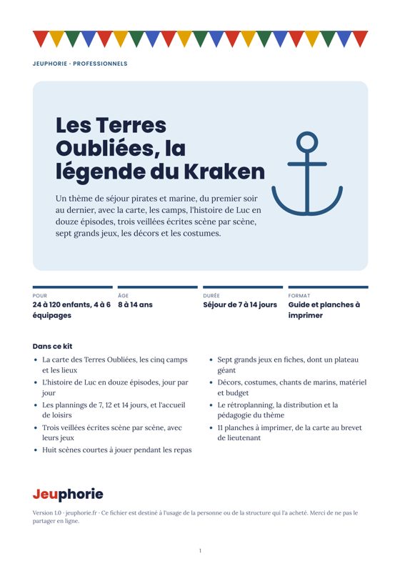 Couverture du fichier : Les Terres Oubliées, la légende du Kraken : un thème de séjour pirates et marine